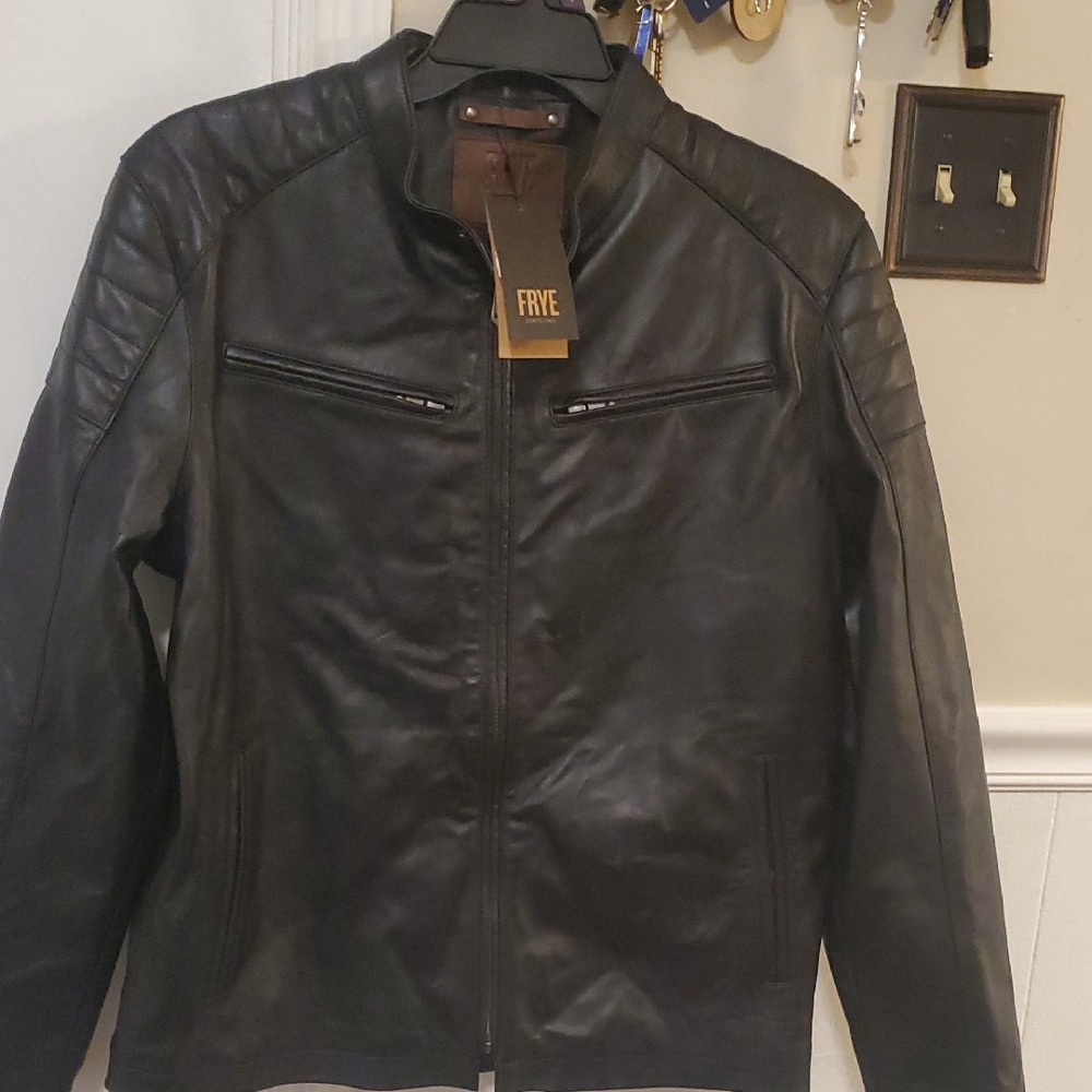 Frye Men's Dark Leather Bomber Jacket